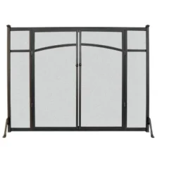 Panacea Black/Gray Matte Metal Fireplace Screen With Doors