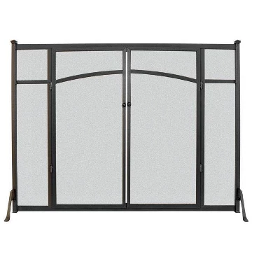 Panacea Black/Gray Matte Metal Fireplace Screen With Doors 1 Panacea Black/Gray Matte Metal Fireplace Screen With Doors