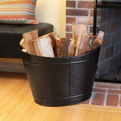 Achla Designs 23" Oval Wood Bin Fireplace Log Holder Black 2 Achla Designs 23" Oval Wood Bin Fireplace Log Holder Black - Image 2