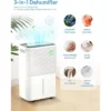 R.W. FLAME 45 Pint Efficient Dehumidifier, Auto Defrost, 4L Water Tank, 3-Color LED Light, For Home, Bathroom, Bedroom, White, Quiet Operation