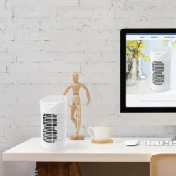 Lasko Desktop Air Purifier With 3-Stage Air Cleaning System, Portable House Fan, White - Home Bedroom And Living Room Humidifier And Odor Eliminator