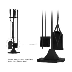 5-Piece Fireplace Tools Set - Essential Heavy-Duty Accessories For Fireplaces - Includes Tongs, Shovel, Broom, Poker, And Stand By Lavish Home -Lasko Sale Store GUEST 7d72959b e078 46ff 94cf 7d1806ea2601