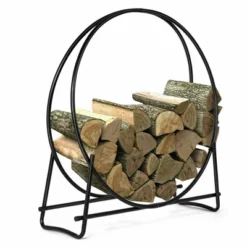 Tangkula 40" Steel Tubular Log Hoop Round Firewood Storage Holder Rack