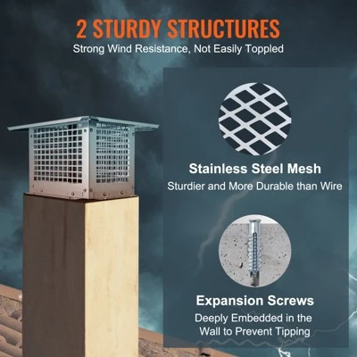 VEVOR Chimney Cap, 13 X 9 Inch, 304 Stainless Steel Fireplace Chimney Cover, Not Easily Toppled & Practical Accessories & Easy Installation, Silver 4 VEVOR Chimney Cap, 13 X 9 Inch, 304 Stainless Steel Fireplace Chimney Cover, Not Easily Toppled & Practical Accessories & Easy Installation, Silver - Image 4