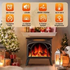 Kismile Electric Fireplace, Realistic Flame Effects Fireplace Heater Stove, Adjustable Brightness And Heating Mode, Overheating Safe Design (Black) -Lasko Sale Store GUEST 85f99b96 4a93 47bc a9e2 7780c67fc6db