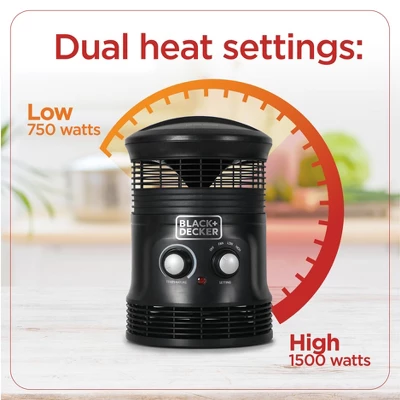 Black & Decker BLACK+DECKER Electric Heater, 360 Surround Portable Heater, Mini Heater With Fan & Adjustable Thermostat, 3 Settings & Manual Controls 1 Black & Decker BLACK+DECKER Electric Heater, 360 Surround Portable Heater, Mini Heater With Fan & Adjustable Thermostat, 3 Settings & Manual Controls