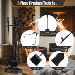 Tangkula 5 Piece Fireplace Tool Set Wrought Iron Indoor Fireplace Set And Holder Black 11 Tangkula 5 Piece Fireplace Tool Set Wrought Iron Indoor Fireplace Set And Holder Black -Lasko Sale Store GUEST 876b9be1 1921 4835 8a4c 564c806a4940