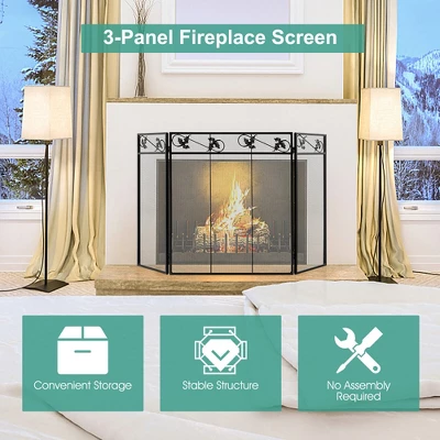 Tangkula 3-Panel Fireplace Screen Decoration Cover Baby Child Pets Safty Folded Fire Doors 4 Tangkula 3-Panel Fireplace Screen Decoration Cover Baby Child Pets Safty Folded Fire Doors - Image 4