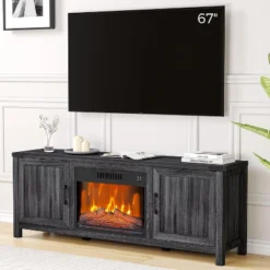 Acekool 67-Inch Fireplace TV Stand With Storage, Barn Doors, Adjustable Flame, Remote, Entertainment Console For Living Room