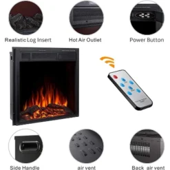 R.W.FLAME Electric 22'' Fireplace Wooden Surround Firebox Free Standing, Adjustable Led Flame, Remote Control 750-1500W