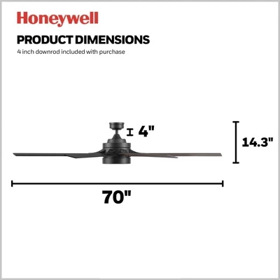 Honeywell Xerxes 70" Ceiling Fan, Contemporary Indoor Ceiling Fan With LED Light, Dual Mounting Options, Remote, & 8 Reversible Blades, Black 1 Honeywell Xerxes 70" Ceiling Fan, Contemporary Indoor Ceiling Fan With LED Light, Dual Mounting Options, Remote, & 8 Reversible Blades, Black