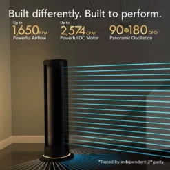 Vornado Ara Oscillating Tower Fan With Ambient Lighting: Quiet Room Fan, Remote Control, 5 Speeds, ETL Listed, Indoor Use