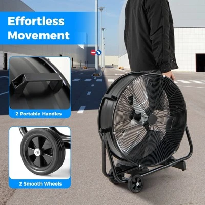 Tangkula 24 Inch Industrial Drum Fan W/ 360 Degree Adjustable Tilt & 2 Wheels For Warehouse 7 Tangkula 24 Inch Industrial Drum Fan W/ 360 Degree Adjustable Tilt & 2 Wheels For Warehouse - Image 7