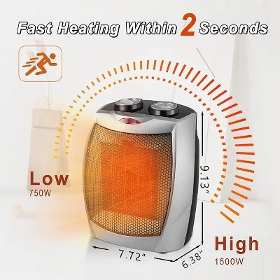 R.W.FLAME Portable Electric Tabletop Space Heater Space Heater, Quiet, Overheat Protection For Home/Office, SILVER 2 R.W.FLAME Portable Electric Tabletop Space Heater Space Heater, Quiet, Overheat Protection For Home/Office, SILVER - Image 2