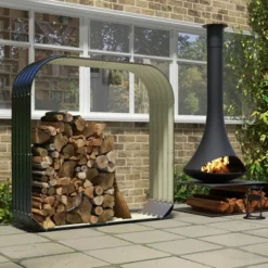 Outsunny 4.7' X 1.4' X 4.7' Firewood Shed, Galvanized Steel Log Storage Shed With Rubberized Edge For Safety