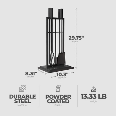 Panacea Firewood Tool Set Open Hearth Center With Fireplace Brush, Tong, Shovel, Poker, And Stand For Indoor And Outdoor Fireplaces, Black 2 Panacea Firewood Tool Set Open Hearth Center With Fireplace Brush, Tong, Shovel, Poker, And Stand For Indoor And Outdoor Fireplaces, Black - Image 2