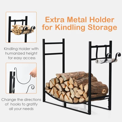 Tangkula 33" Firewood Rack With Kindling Holder 33" Fireplace Log Holder For Indoor&Outdoor Wood Stacker Lumbar Storage Organizer 4 Tangkula 33" Firewood Rack With Kindling Holder 33" Fireplace Log Holder For Indoor&Outdoor Wood Stacker Lumbar Storage Organizer - Image 4