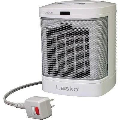 Lasko Portable Electric Ceramic Space Heater With ALCI Plug For Bathroom Use, 2 Heat Settings And Simple Heat Button, 8 Inches, White, 1500W, CD08200 3 Lasko Portable Electric Ceramic Space Heater With ALCI Plug For Bathroom Use, 2 Heat Settings And Simple Heat Button, 8 Inches, White, 1500W, CD08200 - Image 3