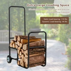 Tangkula Firewood Log Cart Carrier, Wood Hauler With 2 Rubber Wheels & Ergonomic Handle Heavy-Duty Steel Frame Indoor Outdoor Fireplace Tools -Lasko Sale Store GUEST 9e3af70c 09a2 4fdd a466 57bb4279d0cd