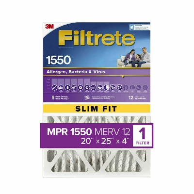 Filtrete 20" X 25" X 4" Slim Fit Allergen Bacteria And Virus Deep Pleat Air Filter 1550 MPR: MERV 12, Electrostatic, Furnace Filter 12 Filtrete 20" X 25" X 4" Slim Fit Allergen Bacteria And Virus Deep Pleat Air Filter 1550 MPR: MERV 12, Electrostatic, Furnace Filter - Image 12