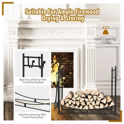 Tangkula 36” Firewood Rack With Tool Set 36” Fireplace Log Holder For Indoor&Outdoor Wood Stacker Lumbar Storage Organizer 4 Tangkula 36” Firewood Rack With Tool Set 36” Fireplace Log Holder For Indoor&Outdoor Wood Stacker Lumbar Storage Organizer - Image 4