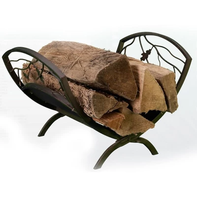 Panacea Colonial Compact Foldable Open Top Powder-coated Steel Oak Leaf Design Log Bin With Pan For Firewood Organization, Brown 1 Panacea Colonial Compact Foldable Open Top Powder-coated Steel Oak Leaf Design Log Bin With Pan For Firewood Organization, Brown