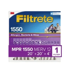 Filtrete 20" X 20" X 4" Allergen Bacteria And Virus Deep Pleat Air Filter 1550 MPR: MERV 12, Electrostatic, 12-Month Use
