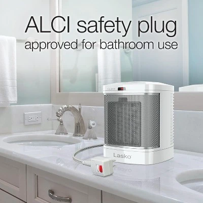 Lasko Portable Electric Ceramic Space Heater With ALCI Plug For Bathroom Use, 2 Heat Settings And Simple Heat Button, 8 Inches, White, 1500W, CD08200 4 Lasko Portable Electric Ceramic Space Heater With ALCI Plug For Bathroom Use, 2 Heat Settings And Simple Heat Button, 8 Inches, White, 1500W, CD08200 - Image 4