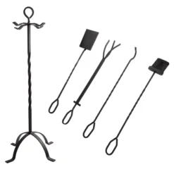 5-Piece Fireplace Tool Set - Holds Wrought Iron Wood-Burning Tools - Includes Heavy-Duty Stand, Shovel, Broom, Tongs, And Poker By Lavish Home (Black) -Lasko Sale Store GUEST a84896c7 a450 484f 805b de802b1fbfab