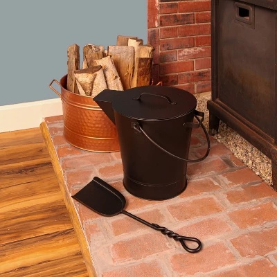 ACHLA Designs 13" Versatile Round Steel Ash Bucket & Cover Black 4 ACHLA Designs 13" Versatile Round Steel Ash Bucket & Cover Black - Image 4