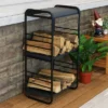 Sunnydaze Decor Sunnydaze Indoor/Outdoor Iron And Steel Modern Rounded Edge Fire Pit Or Fireplace Firewood Log Rack Storage -36" - Black
