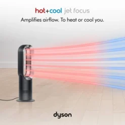 Dyson Hot+Cool Jet Focus Oscillating Fan Heater: Electric Tower Fan, Remote Control, Quiet, Indoor Use, 10 Speeds, UL Listed