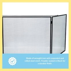 Achla Designs 88" Large Three Fold Steel Child Fireplace Guard Black