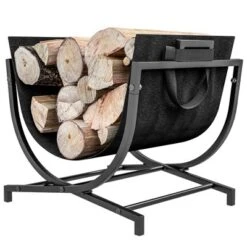 Outsunny Folding Firewood Rack With Canvas Carrier, Heavy Duty Wood Storage Rack With Handles, Indoor Outdoor Log Rack, 16.9" X 15" X 15.9", Black -Lasko Sale Store GUEST af324d39 be33 4aa1 803a 3ed3b0694877