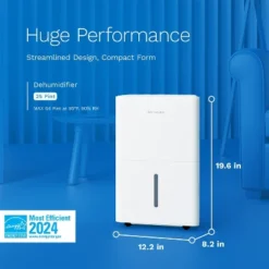 HOmeLabs 25 Pint Wi-Fi Dehumidifier For Up To 3,500 Sq Ft Rooms (MAX 64 Pint At 95°F, 90% RH) – For Medium To Large Spaces With Auto Shut-Off