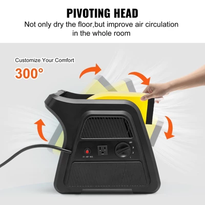 VEVOR Pivoting Utility Fan, 600 CFM High Velocity Floor Blower For Drying, Cooling, Ventilating, Exhausting, 300° Blowing Angle Air Mover 4 VEVOR Pivoting Utility Fan, 600 CFM High Velocity Floor Blower For Drying, Cooling, Ventilating, Exhausting, 300° Blowing Angle Air Mover - Image 4