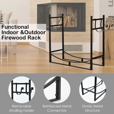 Tangkula 33" Firewood Rack With Kindling Holder 33" Fireplace Log Holder For Indoor&Outdoor Wood Stacker Lumbar Storage Organizer 3 Tangkula 33" Firewood Rack With Kindling Holder 33" Fireplace Log Holder For Indoor&Outdoor Wood Stacker Lumbar Storage Organizer - Image 3