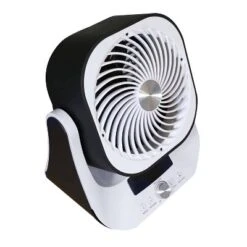 SoleusAir 9" Tabletop Digital Display Oscillating Air Circulator With Remote Control Personal Fan Off White: 12 Speeds, Quiet Operation