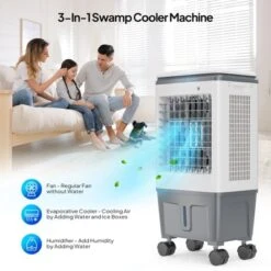 ROVSUN 1400CFM Evaporative Air Cooler, 5.2 Gal Portable Swamp Cooler With Auto Oscillating, Remote