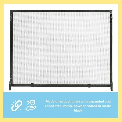 Achla Designs 38" Plain By Design Flat Wrought Iron Fireplace Screen Matte Black 3 Achla Designs 38" Plain By Design Flat Wrought Iron Fireplace Screen Matte Black - Image 3