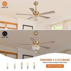 Parrot Uncle 52" Antique Brass Modern Crystal Ceiling Fan With Lights And Remote Control -Lasko Sale Store GUEST c2deb0d6 50c4 49ff a62c 708828fe097f