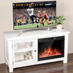 Kismile 47" Electric Fireplace TV Stand With Storage Cabinets, Electric Fireplace With Mantel With Remote Control Feature 750w/1500w Settings