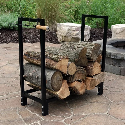 Sunnydaze Decor Sunnydaze Outdoor Steel Firewood Log Rack Holder With Weather-Resistant Heavy-Duty Polyester Log Rack Cover - 30" - Black 4 Sunnydaze Decor Sunnydaze Outdoor Steel Firewood Log Rack Holder With Weather-Resistant Heavy-Duty Polyester Log Rack Cover - 30" - Black - Image 4