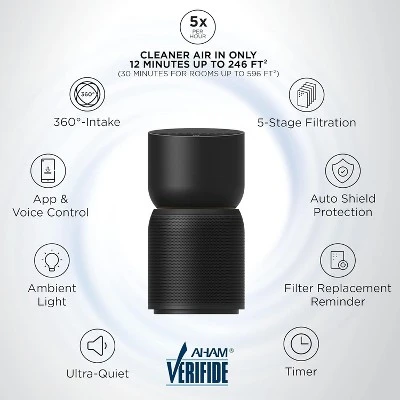 TCL Breeva A3 Smart Air Purifier, Up To 1230 Sq. Ft., 5-Stage Filtration System, True HEPA (H13) Black, A315B 2 TCL Breeva A3 Smart Air Purifier, Up To 1230 Sq. Ft., 5-Stage Filtration System, True HEPA (H13) Black, A315B - Image 2