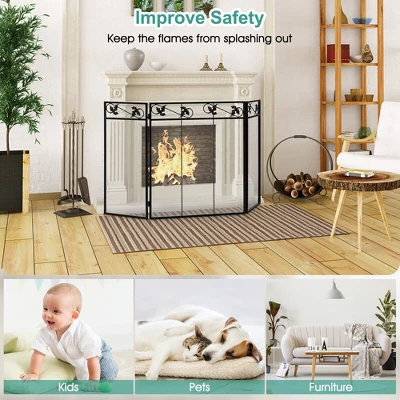 Tangkula 3-Panel Fireplace Screen Decoration Cover Baby Child Pets Safty Folded Fire Doors 3 Tangkula 3-Panel Fireplace Screen Decoration Cover Baby Child Pets Safty Folded Fire Doors - Image 3