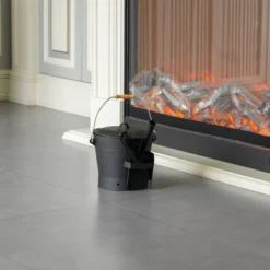 Gardenised Black Iron Ash Bucket With Lid And Wood Handle Brush Use For Fire Pit, Wood Burning Stove And Grill