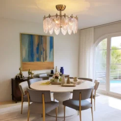 Ludomide 20" Mid Century Gold Crystal Chandelier Ceiling Fan With Light And Remote Control, Caged Chandelier Fandelier For Bedroom