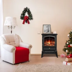 R.W.FLAME Electric Fireplace Stove Heater With Thermostat Control, 3D Realistic Flame Effects, Adjustable Heating Mode, Overheating Safe Design