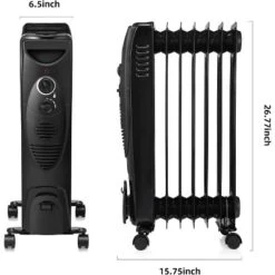 R.W.FLAME Oil Filled Radiator Heater, Adjustable Thermostat, 3 Heat Settings, Portable Quiet Heater With Tip-over & Overheating Functions, BLACK