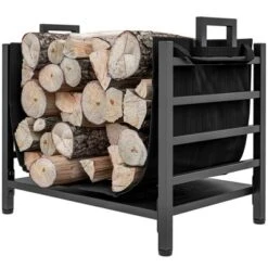 Outsunny Firewood Rack With Log Carrier, Heavy Duty Wood Storage Rack With Handles, Indoor Outdoor Log Holder, 19.3" X 13.4" X 17.3", Black -Lasko Sale Store GUEST de797695 9801 4a32 aeef 4a49650ff669